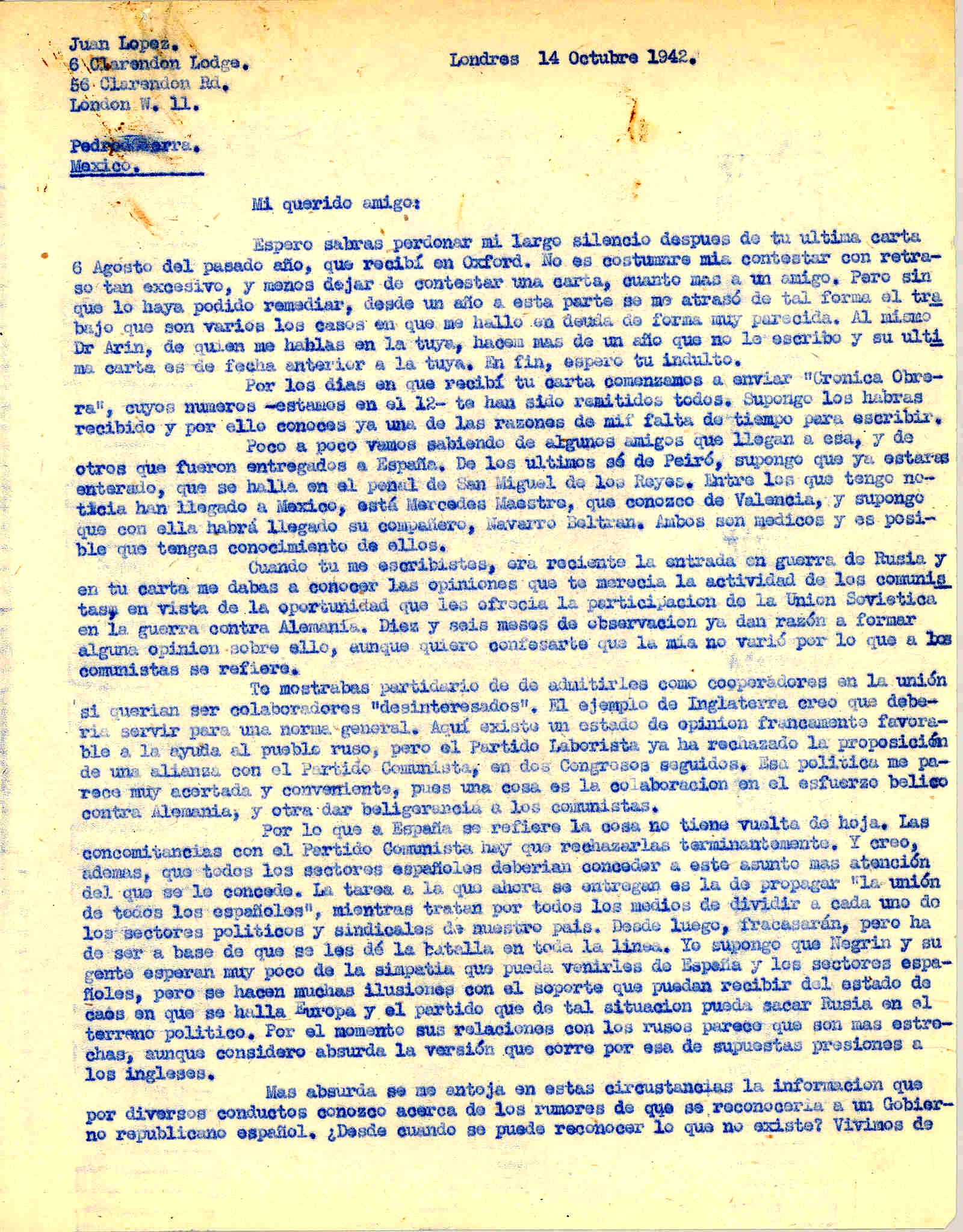 Carta a Pedro Sierra hablando de la situación de España y Europa ante la limpieza del totalitarismo