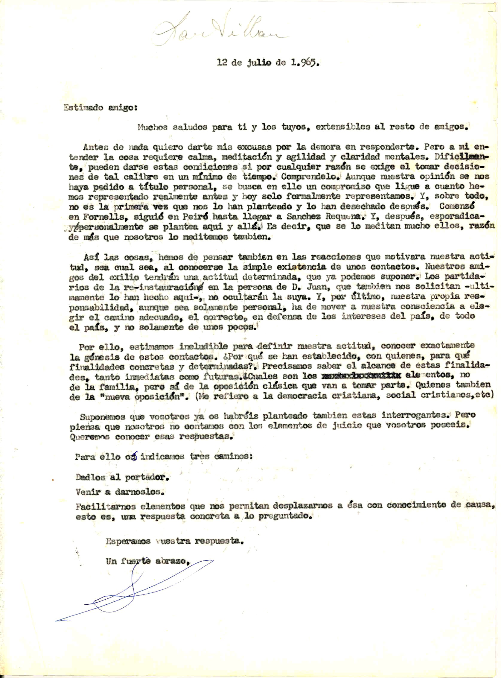 Carta de Diego Abad de Santillán solicitando información para poder tomar una decisión sobre su actitud y mostrarla públicamente.