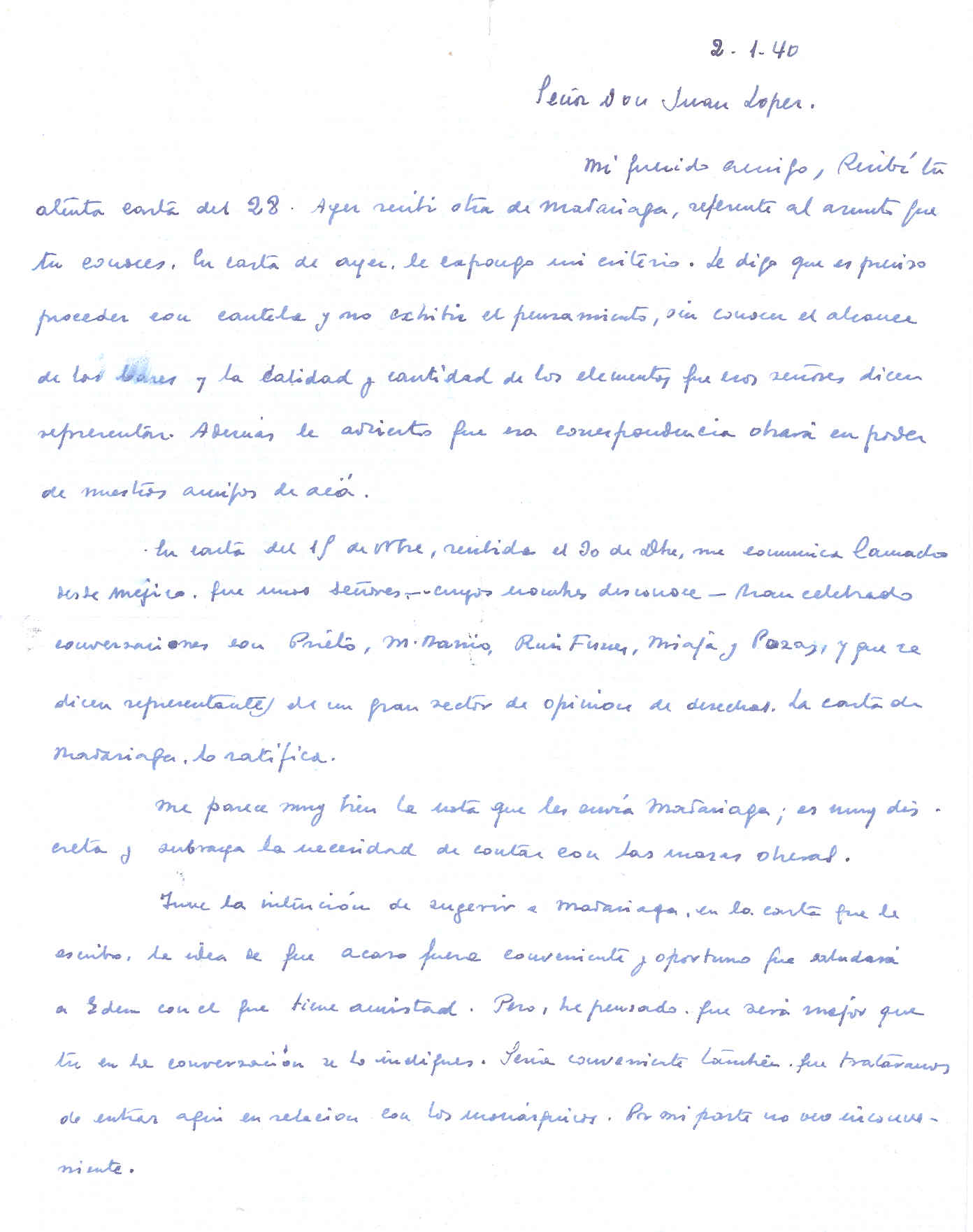 Carta de Segismundo Casado proponiendo entrar en contacto con los monárquicos y opina que el cambio en la situación general depende de Francia.