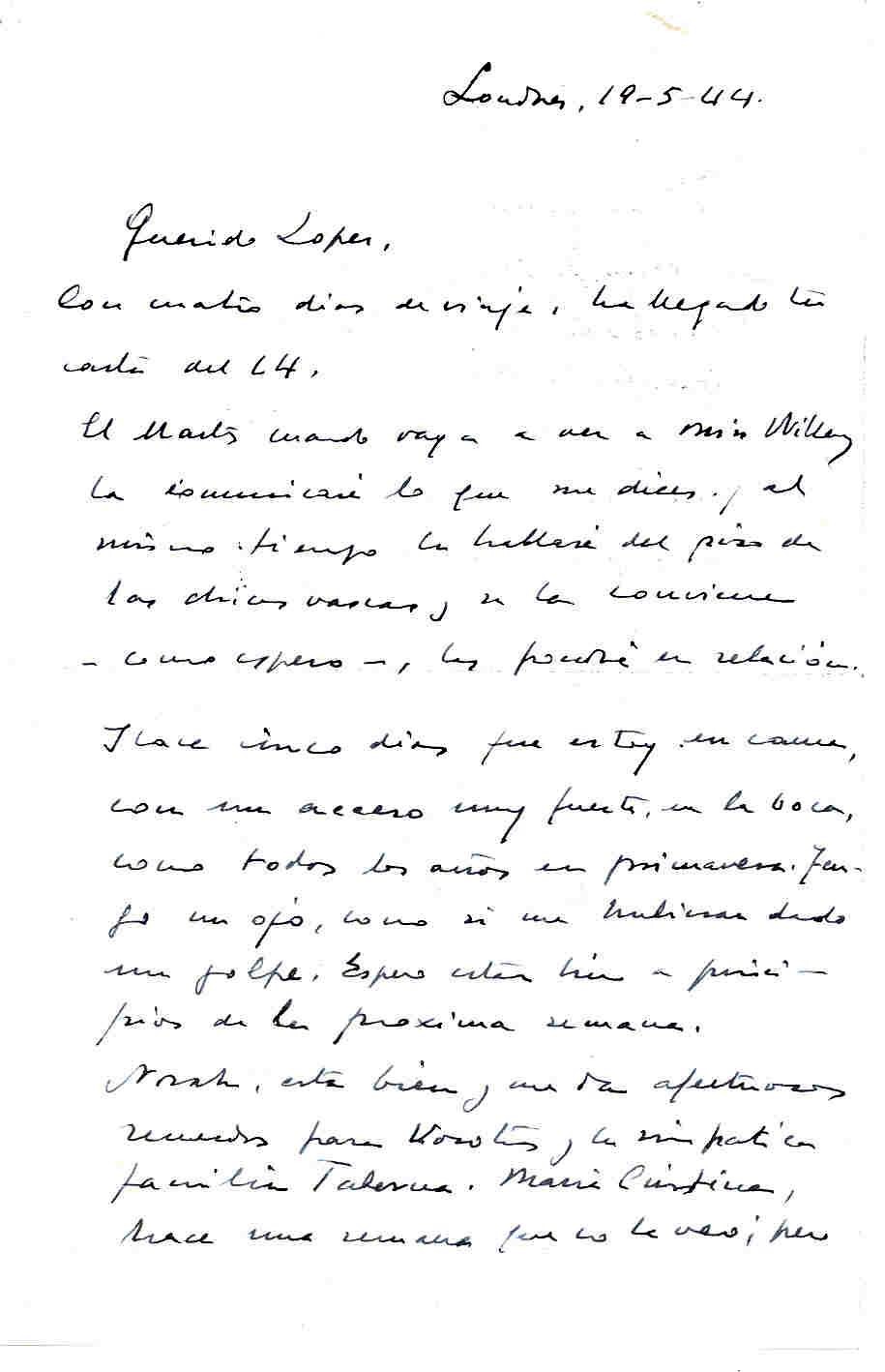 Carta de Segismundo Casado contando que no hay ningún asunto político noticiable.