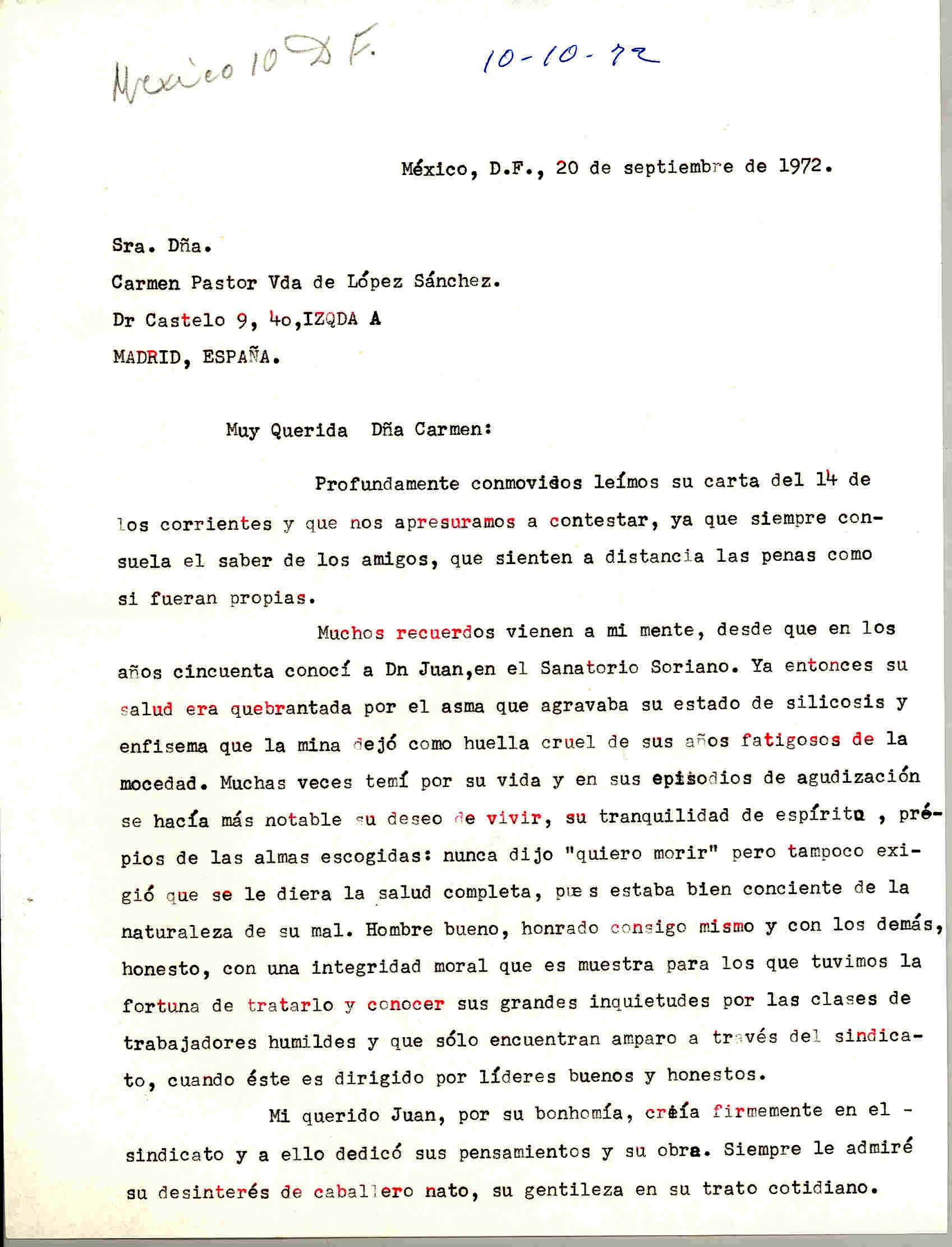 Carta de Marta y [] expresando su pésame por la muerte de Juan López