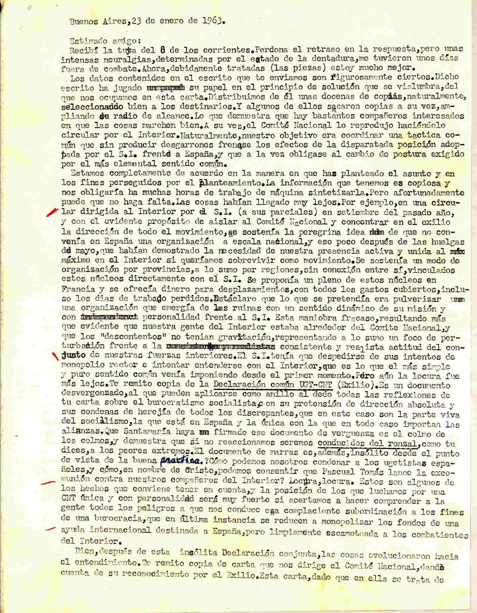 Carta de Manuel Villar que adjunta Declaración Común UGT-CNT y comenta su opinión y la de Juan lópez sobre ésta