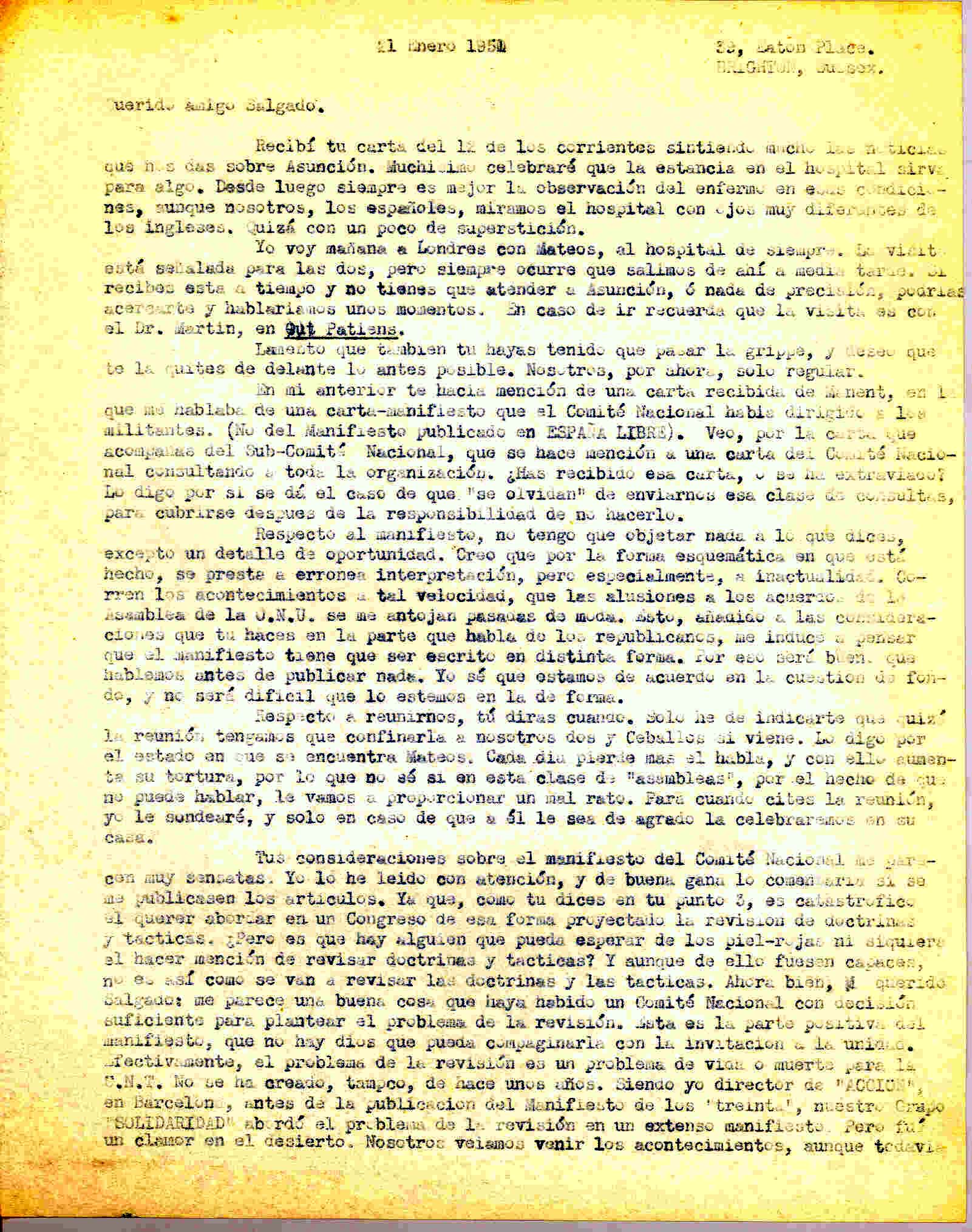 Carta a Manuel Salgado sobre carta-manifiesto del Comité Nacional dirigido a los militantes y sobre el manifiesto del Subcomité Nacional