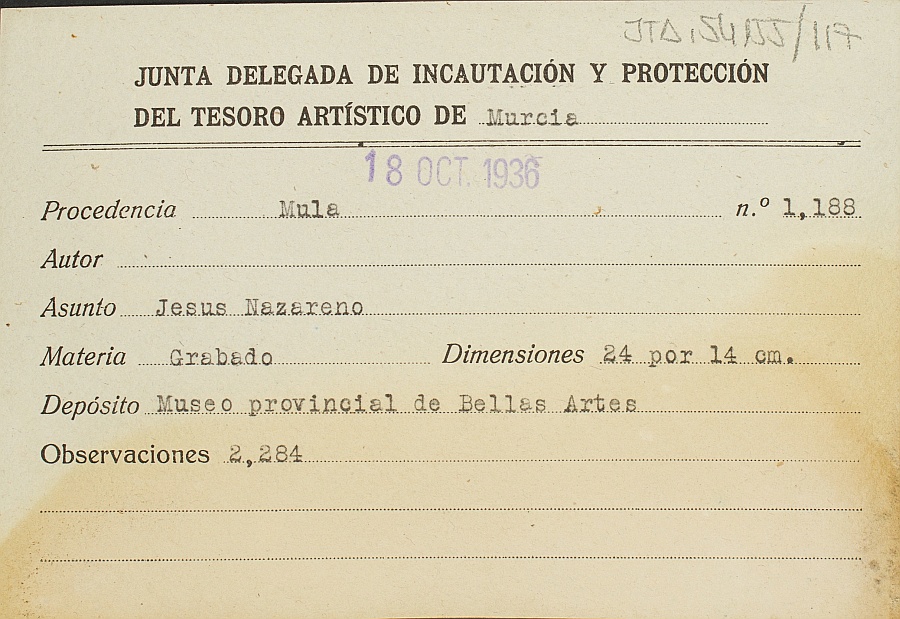 Ficha de Jesús Nazareno, anónimo, procedente de Mula.