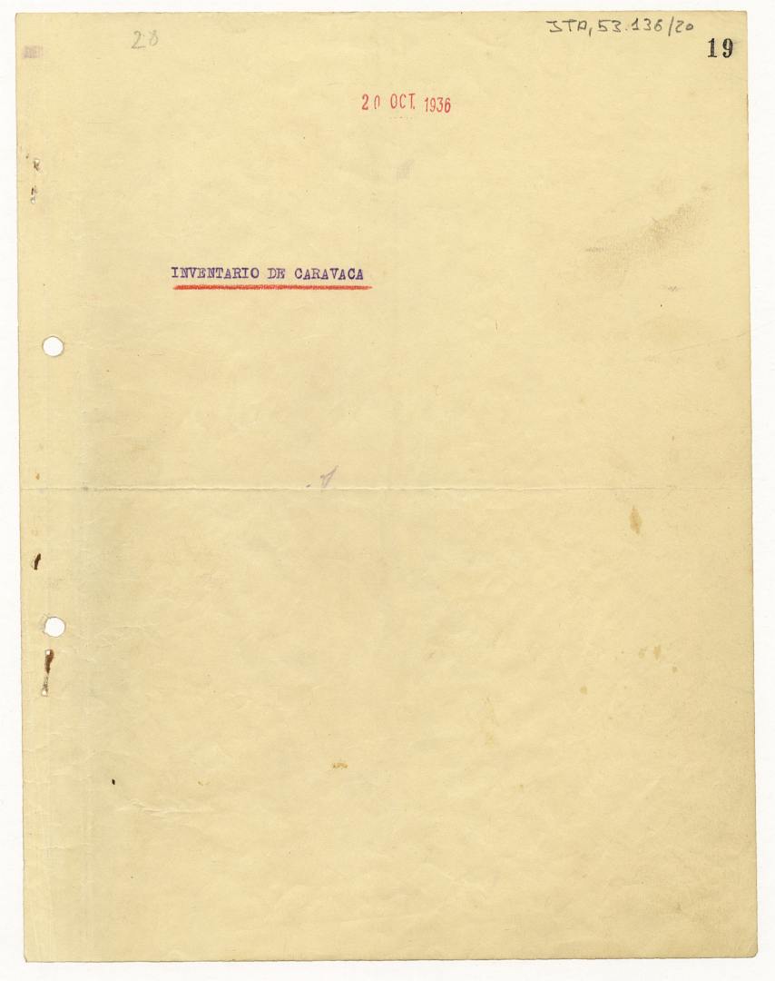 Acta nº 19. Inventario de los cuadros, esculturas y enseres entregados para su depósito en el Museo de Bellas Artes de Murcia el 11 de septiembre de 1936 procedentes de Caravaca