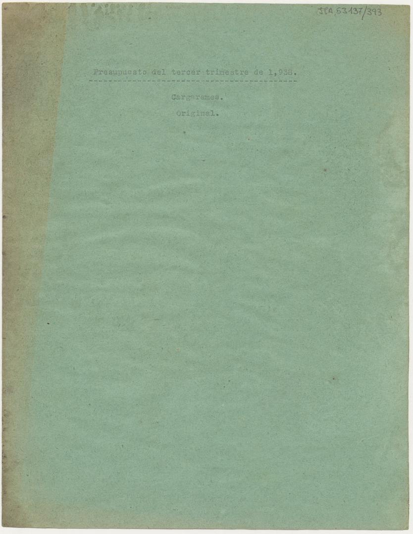 Cargareme original nº 3 de la Junta Delegada de Murcia correspondiente al presupuesto del tercer trimestre de 1938.