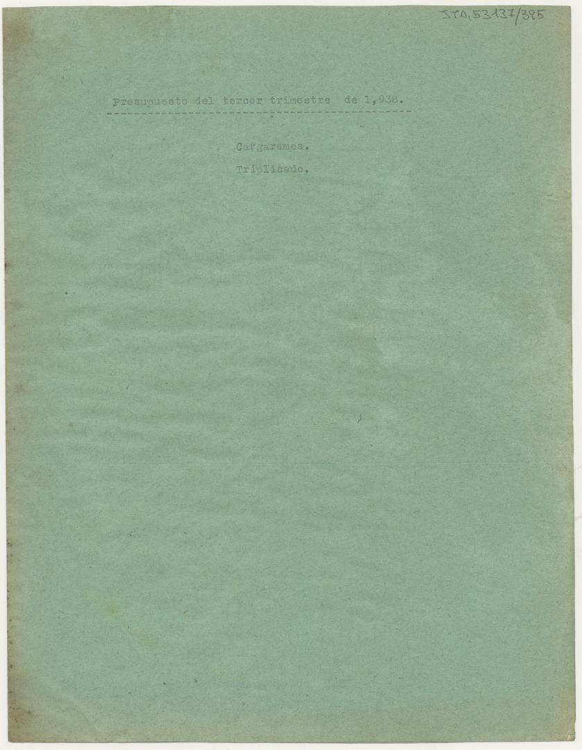 Triplicado del cargareme nº 3 de la Junta Delegada de Murcia correspondiente al presupuesto del tercer trimestre de 1938.