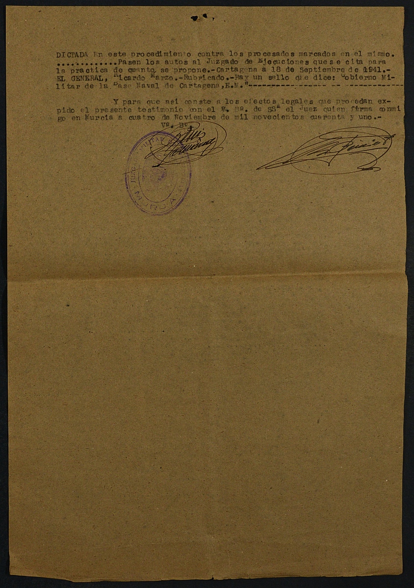 Registro de penados del Juzgado Municipal de Lorca. Año 1941.