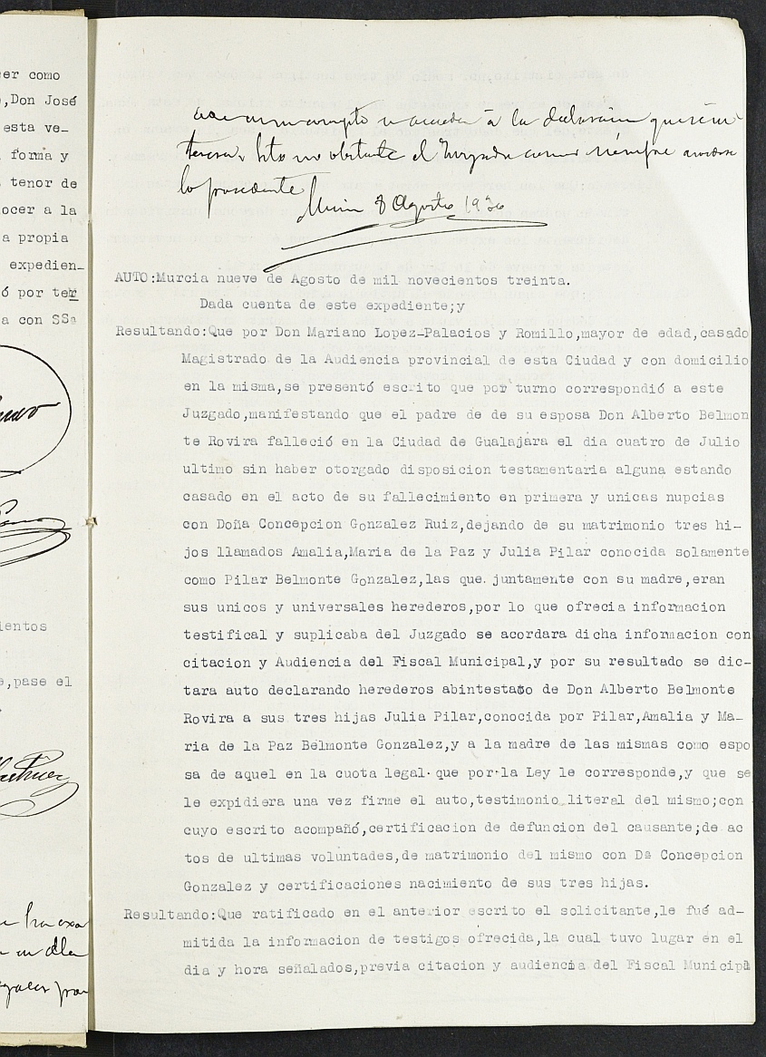 Procesos civiles del Juzgado del Distrito de San Juan de Murcia. Año 1930.