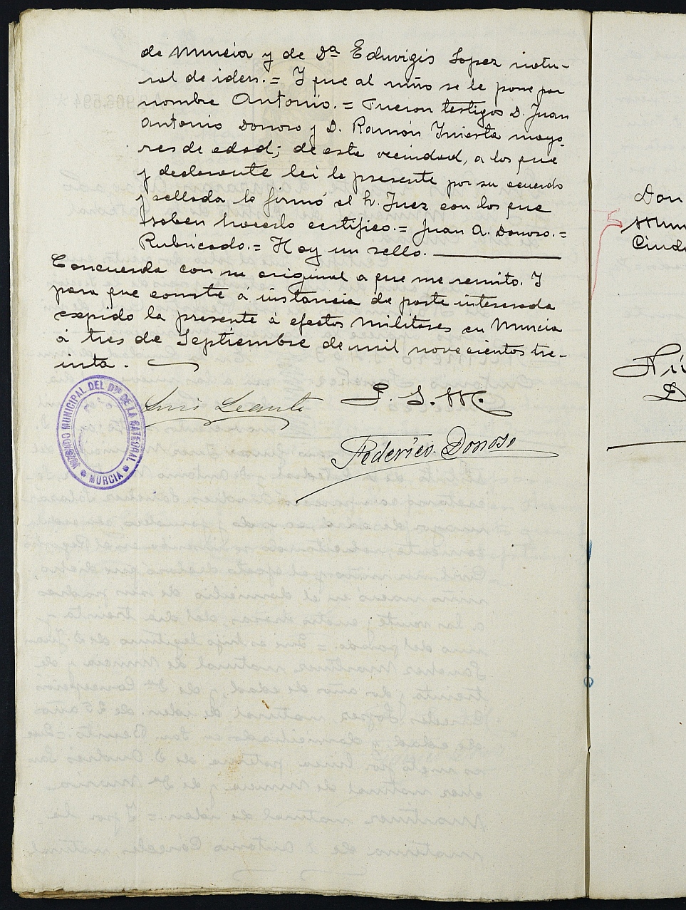 Declaración de herederos 4/1931 del Juzgado del Distrito de San Juan de Murcia a demanda de María de la Concepción Cárceles López sobre la de su esposo Juan Sánchez Martínez.
