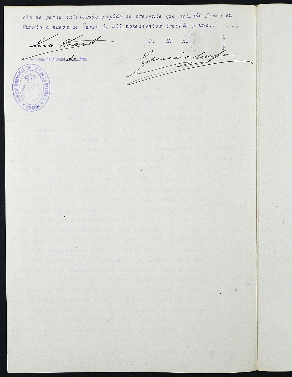 Declaración de herederos 6/1931 del Juzgado del Distrito de San Juan de Murcia a demanda de Joaquín Orenes García sobre la de su padre Miguel Orenes Ródenas.