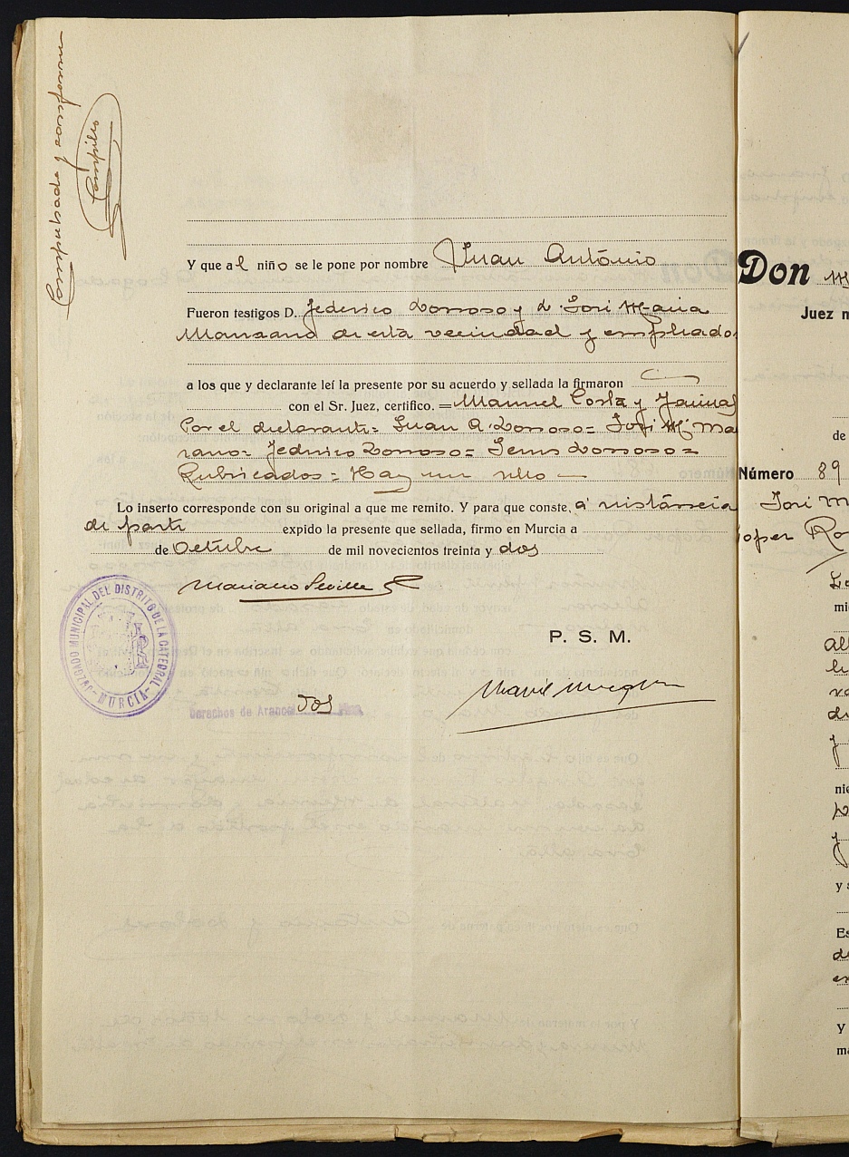 Declaración de herederos 18/1932 del Juzgado de Primera Instancia del Distrito de San Juan de Murcia, por fallecimiento de Ángeles Romero López.