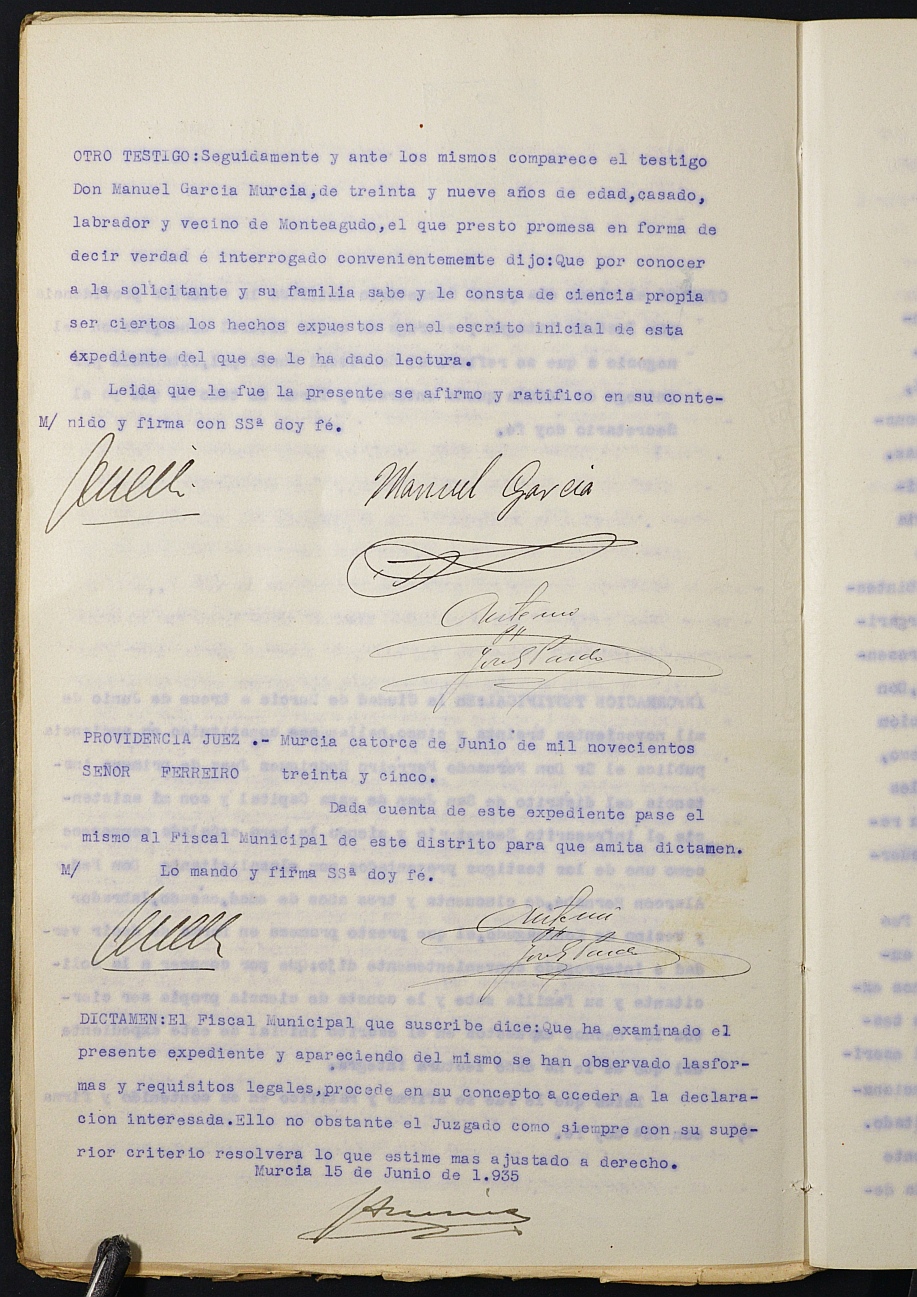 Declaración de herederos 13/1935 del Juzgado de Primera Instancia del Distrito de San Juan de Murcia, por fallecimiento de José María Cánovas Campillo.
