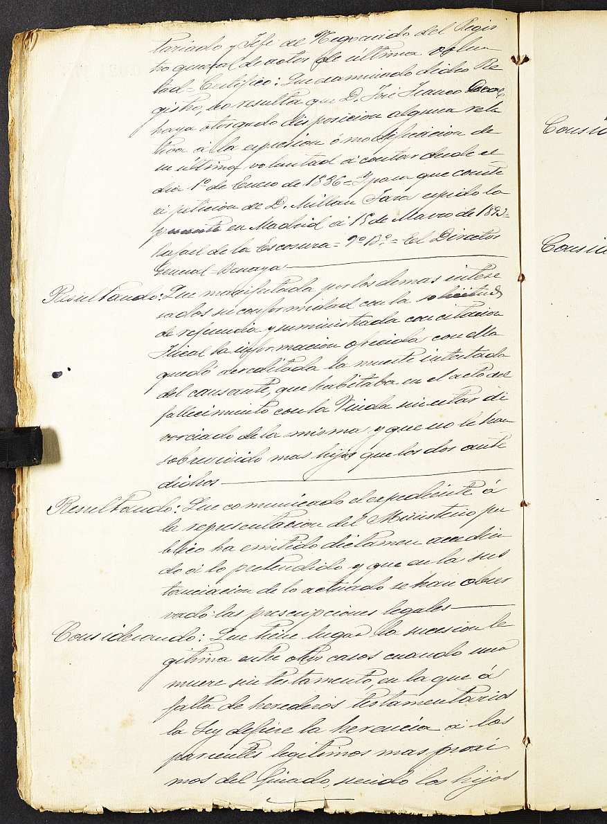 Declaración de herederos s.n./1893 del Juzgado del Distrito de San Juan de Murcia, por fallecimiento de José Franco Díaz.