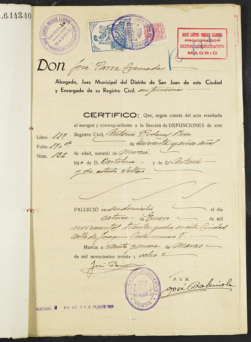 Procesos civiles del Juzgado de Primera Instancia e Instrucción Nº 2 de Murcia. Año 1938, del nº 21 al 54.