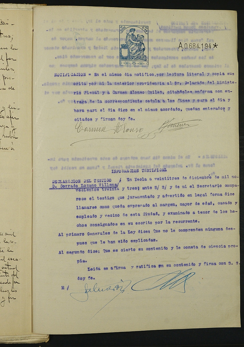 Declaración de herederos 152/1933 del Juzgado de Primera Instancia e Instrucción Nº 1 de Yecla, por defunción de Francisco Martínez-Corbalán y Pérez.