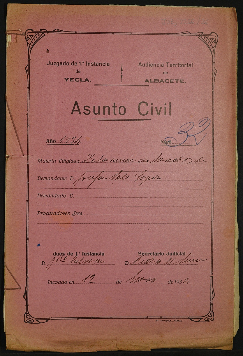 Declaración de herederos 32/1934 del Juzgado de Primera Instancia e Instrucción Nº 1 de Yecla, por defunción de Josefa Polo López.