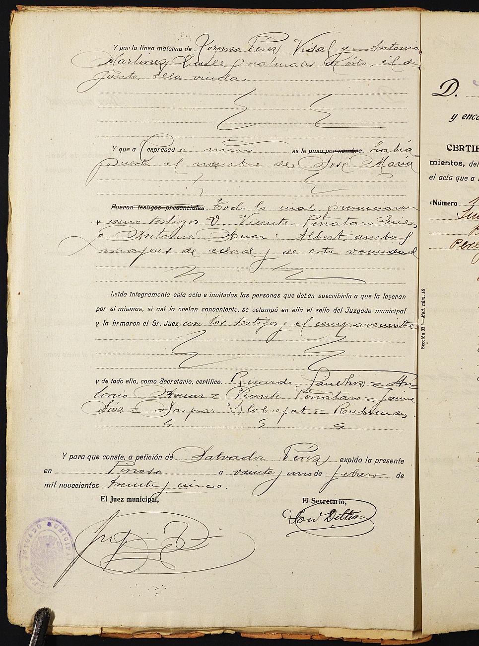 Declaración de herederos 11/1935 del Juzgado de Primera Instancia e Instrucción Nº 1 de Yecla, por defunción de Bartolomé Muñoz Ibáñez.
