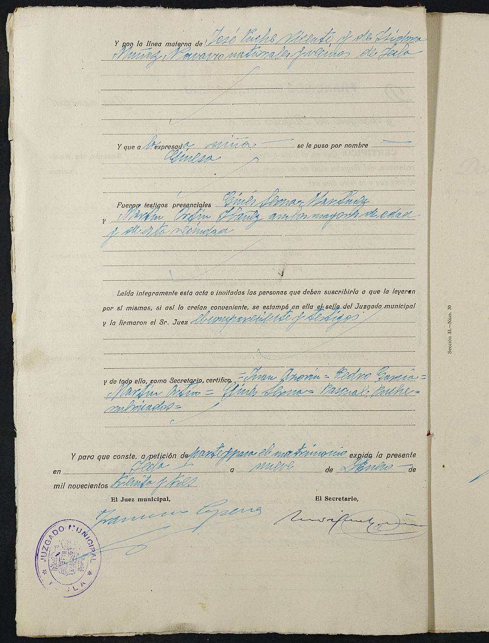 Expediente nº 14 para la inscripción de matrimonio civil en el Registro Civil de Yecla entre Pascual Yagüe Rodríguez y Ginesa Castillo Puche.
