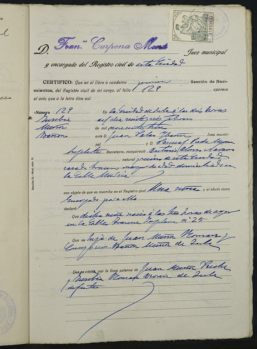 Expediente nº 76 para la inscripción de matrimonio civil en el Registro Civil de Yecla entre Antonio Miguel Suárez Navarro y Eusebia Muñoz Bañón.