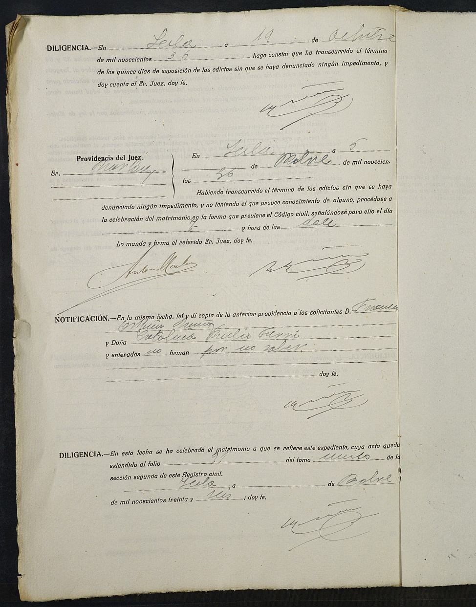 Expediente nº 92 para la inscripción de matrimonio civil en el Registro Civil de Yecla entre Francisco Ortuño Castillo y Catalina Rubio Ferri.