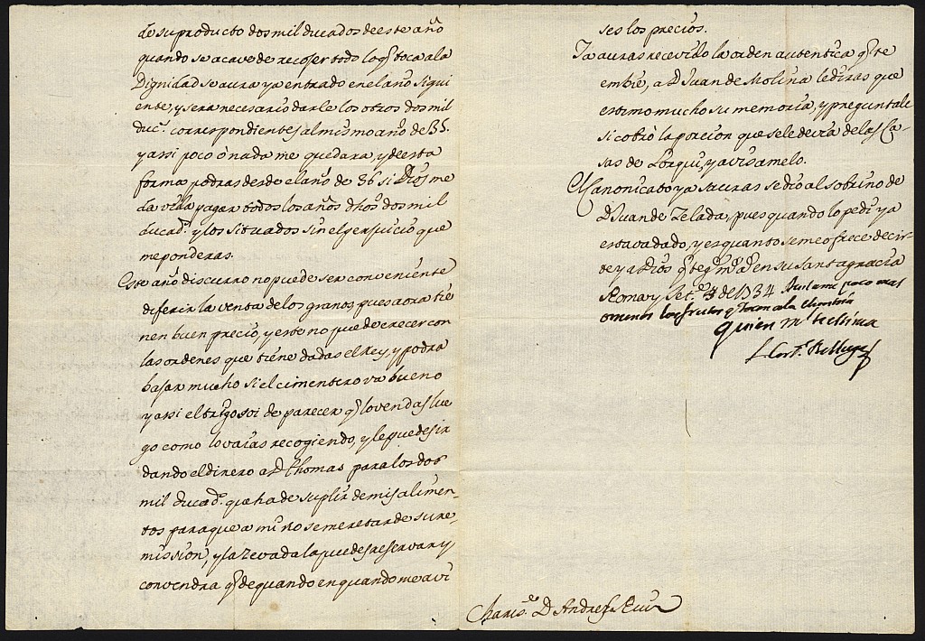 Carta de Luis Belluga a Andrés Ruiz de Almarcha, aceptando su propuesta de que los situados los siga pagando Tomás Galiano y dando órdenes sobre el producto de su Dignidad.