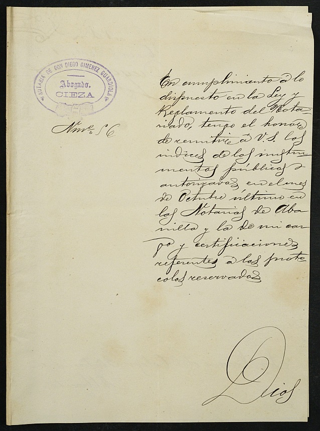Índices del notario de Abanilla Francisco Bueno García del año 1898.