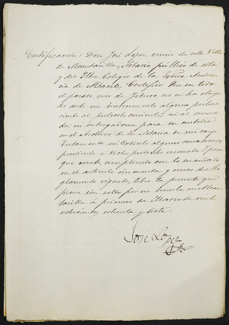 Índices de escrituras del notario José López Campos, Alcantarilla. Año 1887.