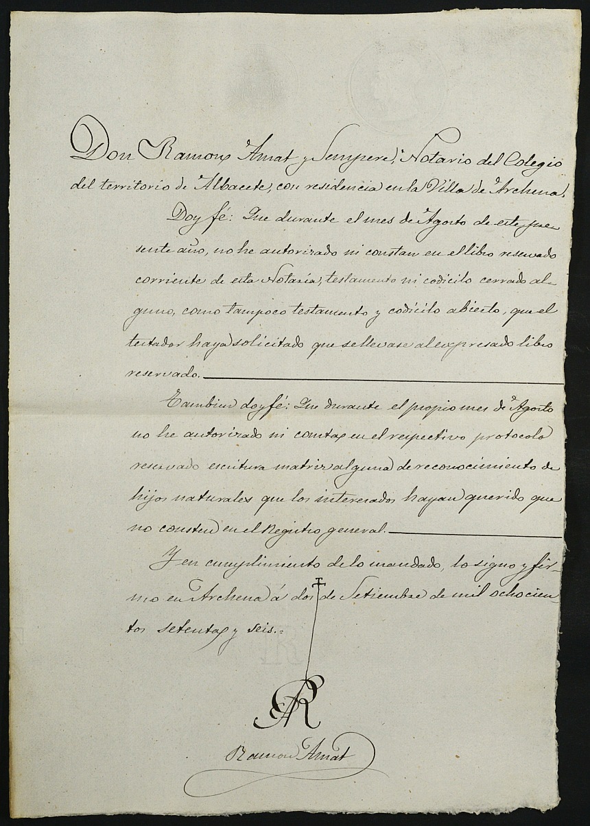 Índices del notario de Archena Ramón Amat Sempere del año 1876.