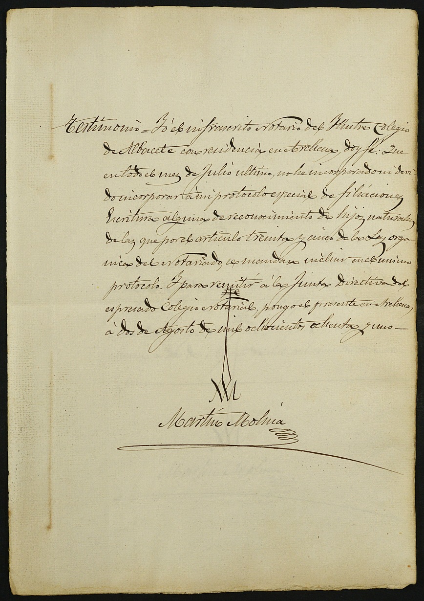 Índices del notario de Archena Martin Molina Valero del año 1881.