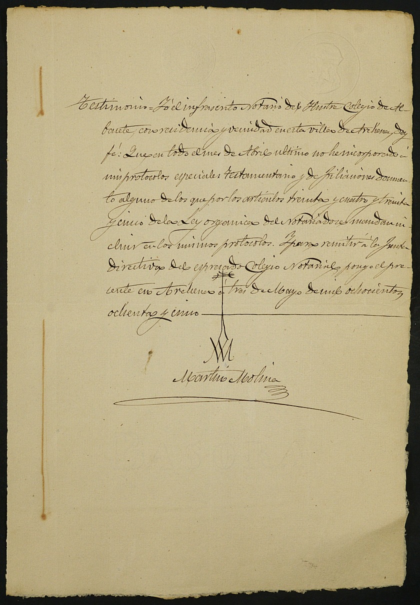 Índices del notario de Archena Martin Molina Valero del año 1885.