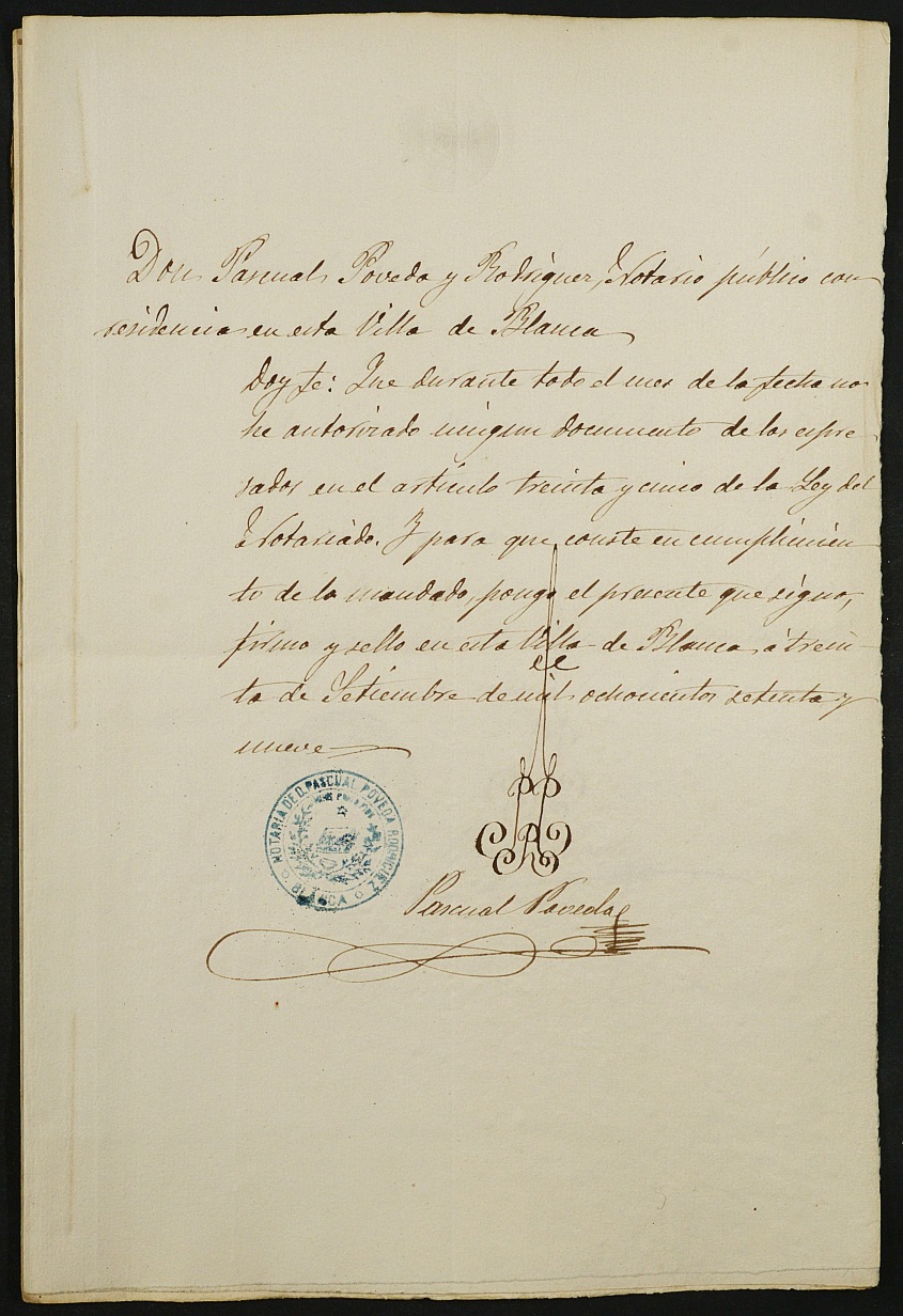 Índices del notario de Blanca Pascual Póveda Rodríguez del año 1879.