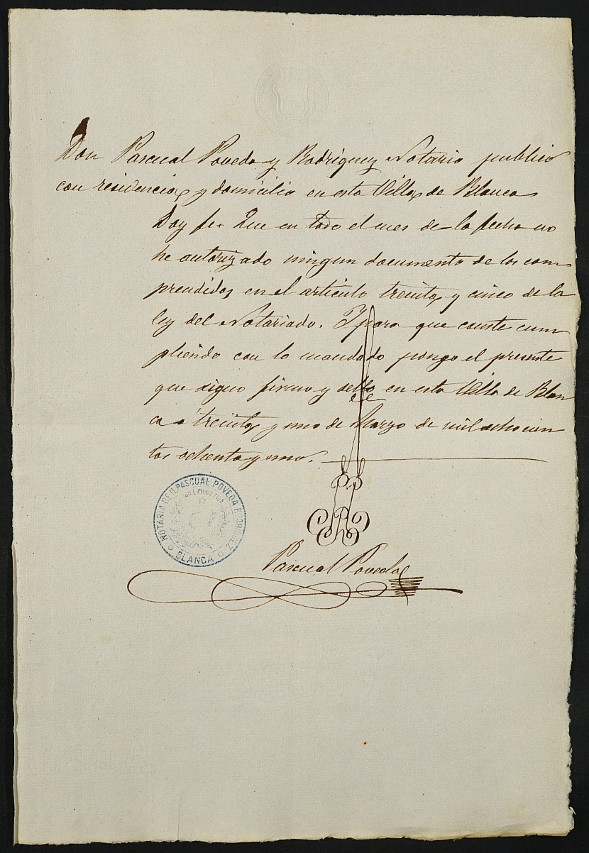 Índices del notario de Blanca Pascual Póveda Rodríguez del año 1881.
