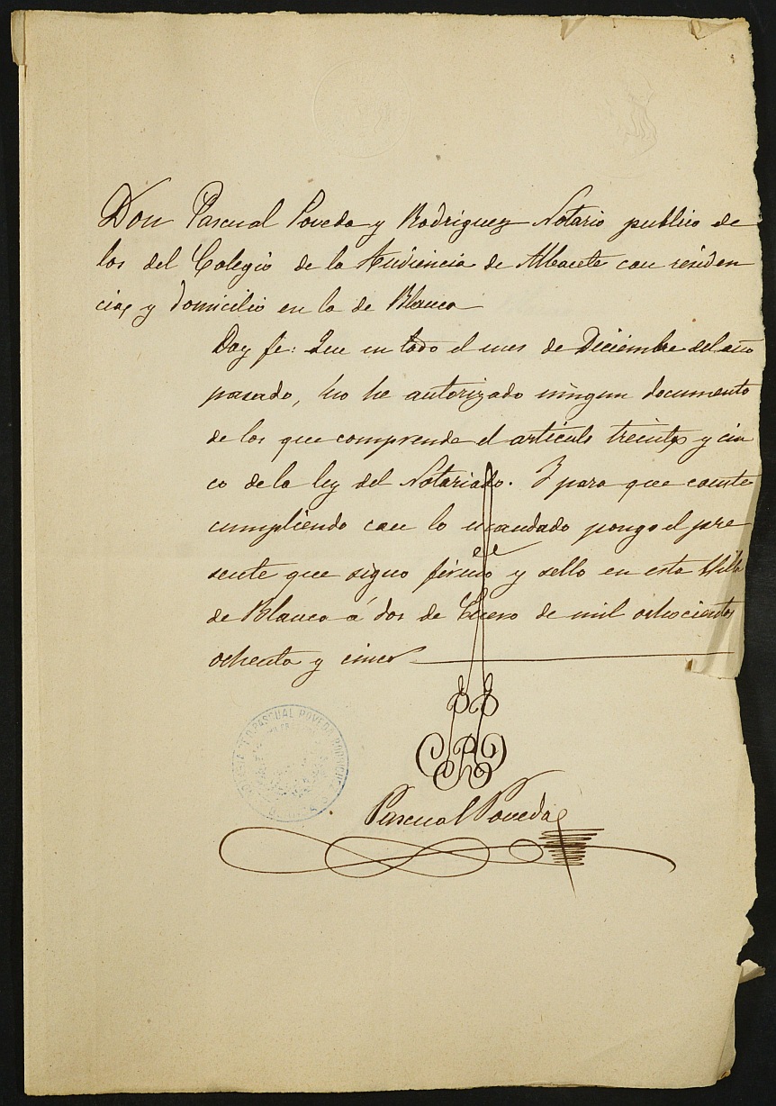 Índices del notario de Blanca Pascual Póveda Rodríguez del año 1884.