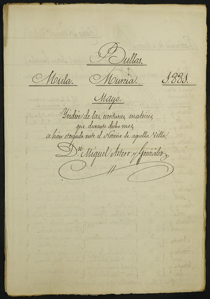 Índices de notarios de Bullas. Año 1881: Miguel Artero González.