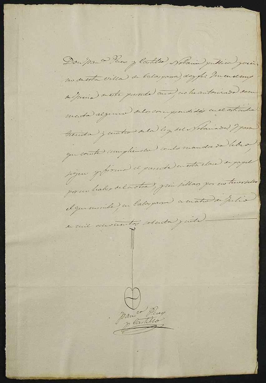 Índices del notario de Calasparra Francisco Pérez Castillo del año 1877.