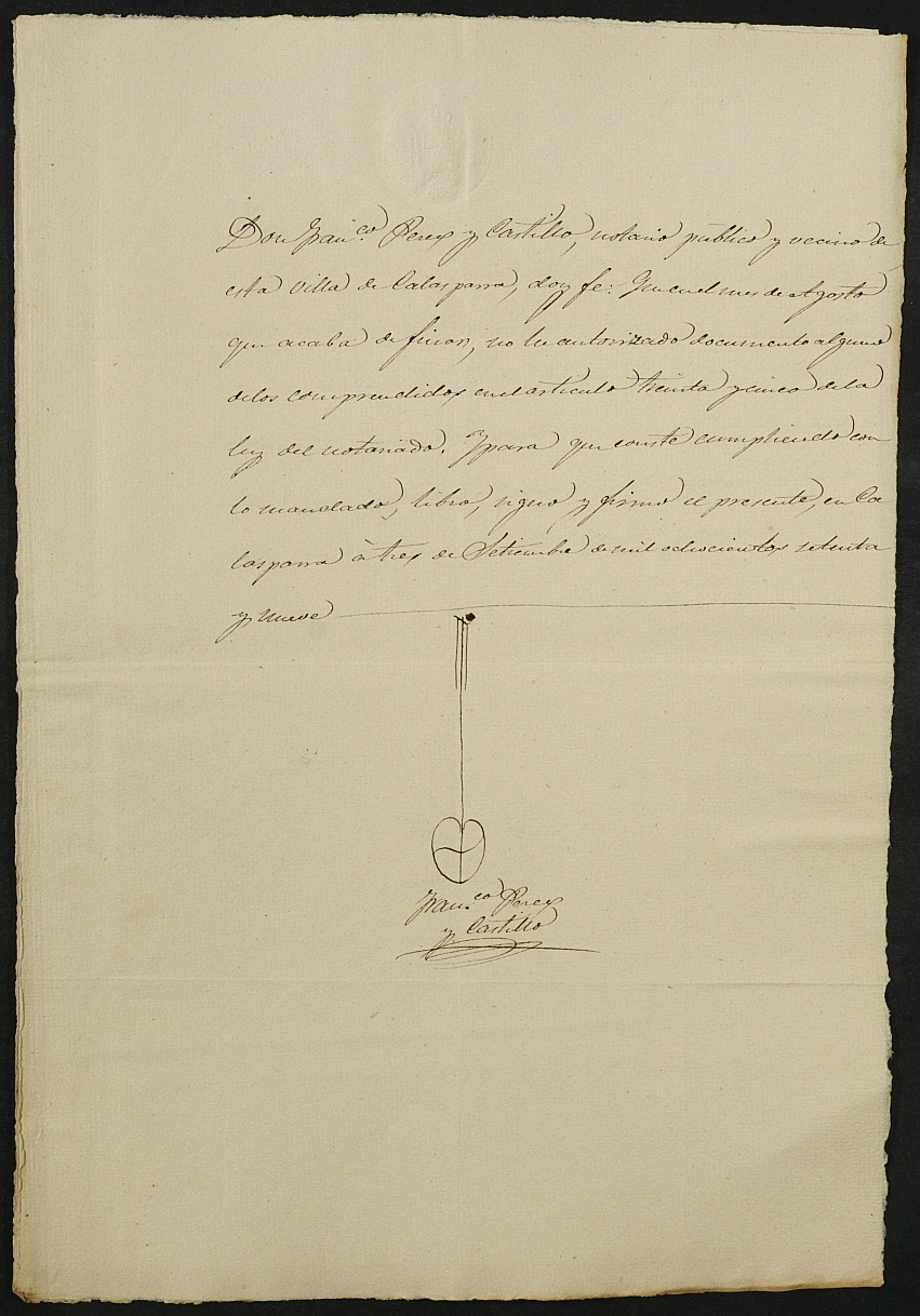 Índices del notario de Calasparra Francisco Pérez Castillo del año 1879.