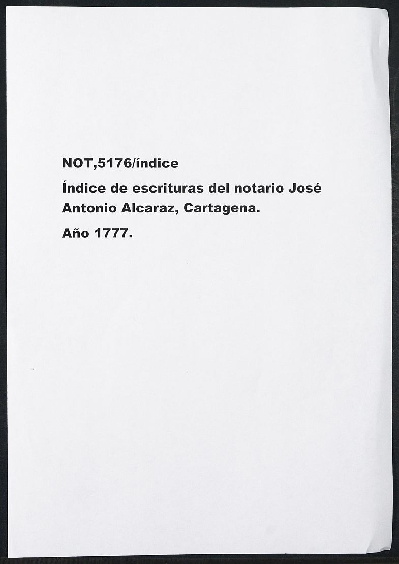 Registro de José Antonio Alcaraz, Cartagena. Año 1777.