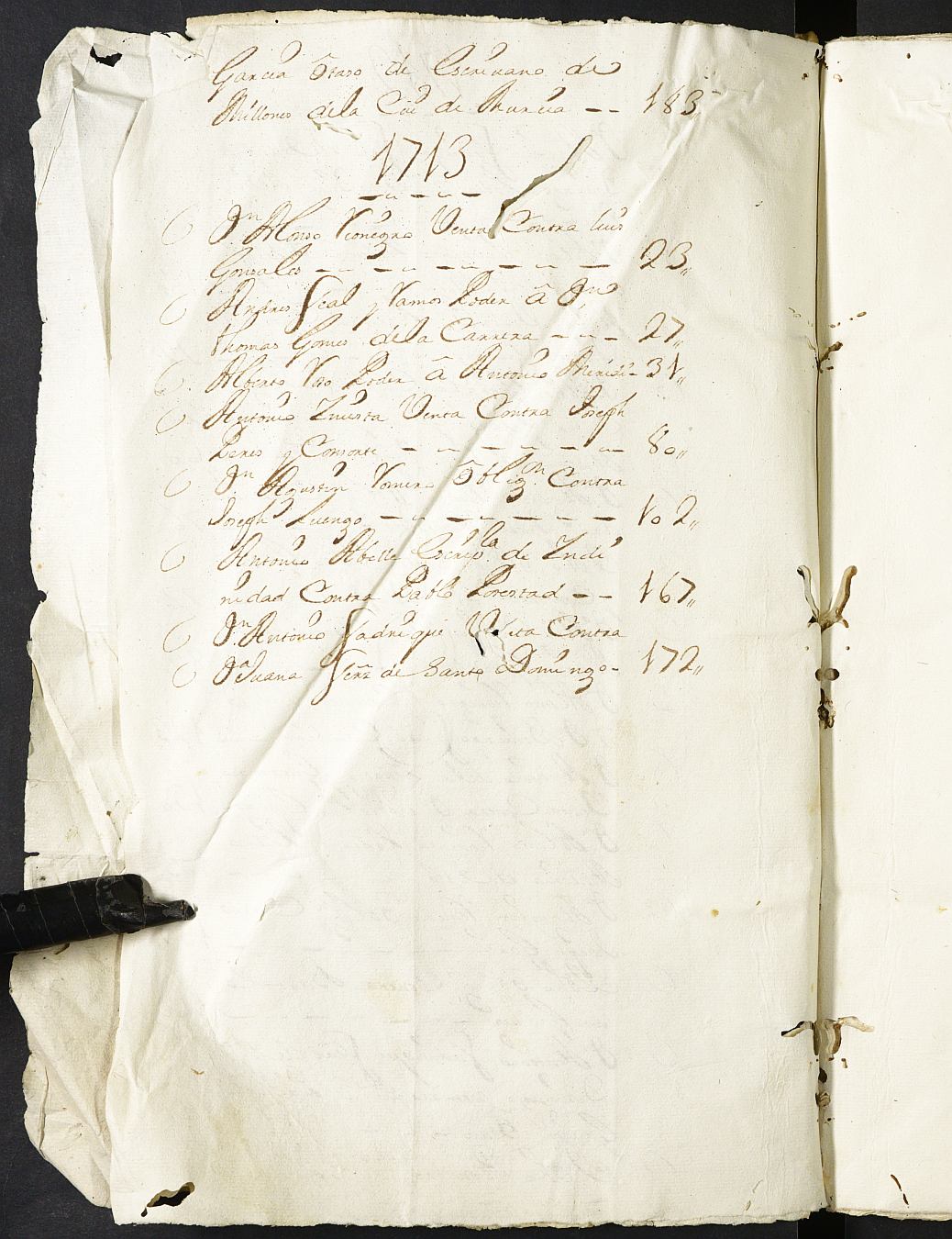 Índice de escrituras del notario Matías de Aguirre Pérez de Vargas, Cartagena. Años 1712-1713.