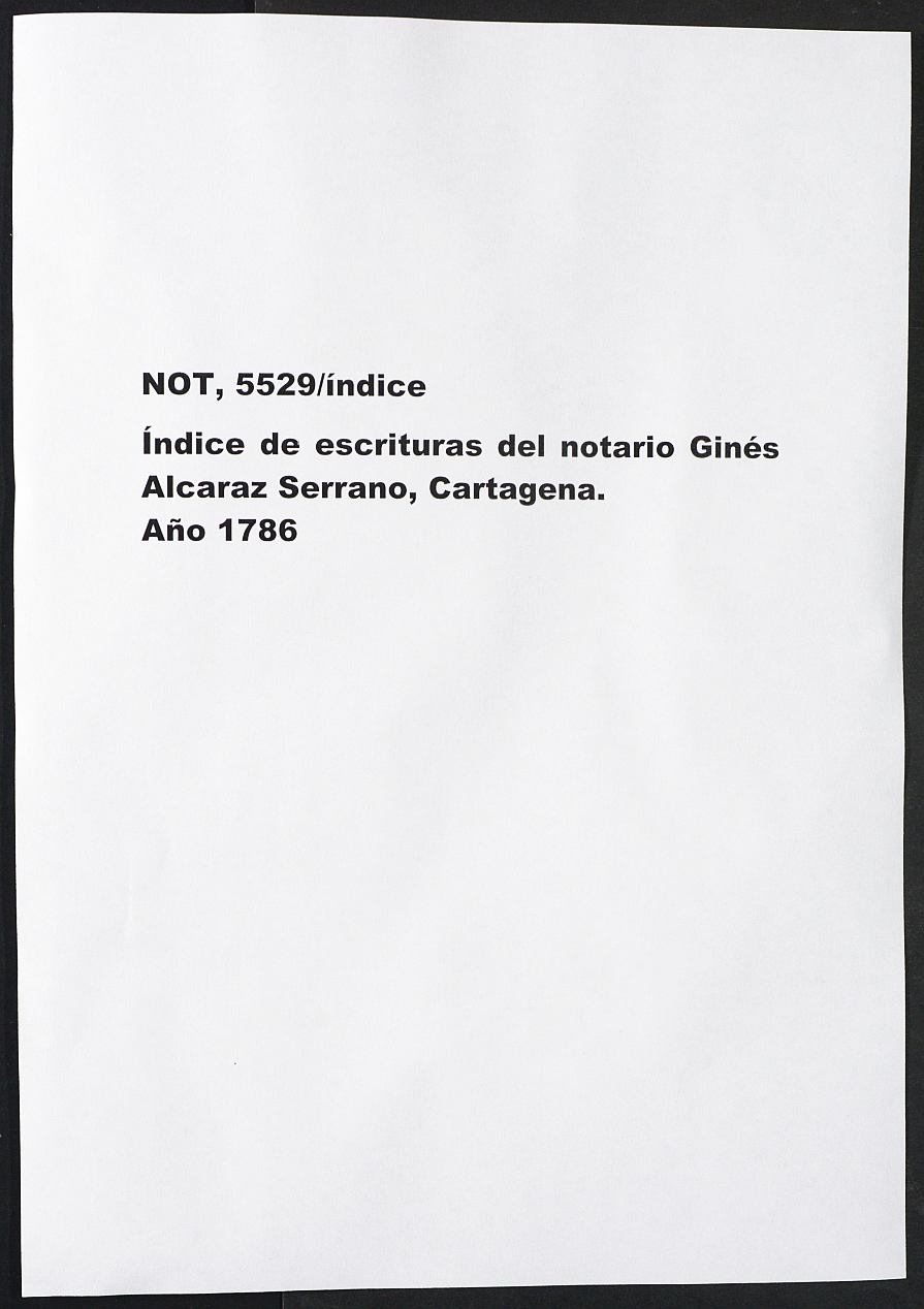 Registro de Ginés Alcaraz Serrano, Cartagena. Año 1786.