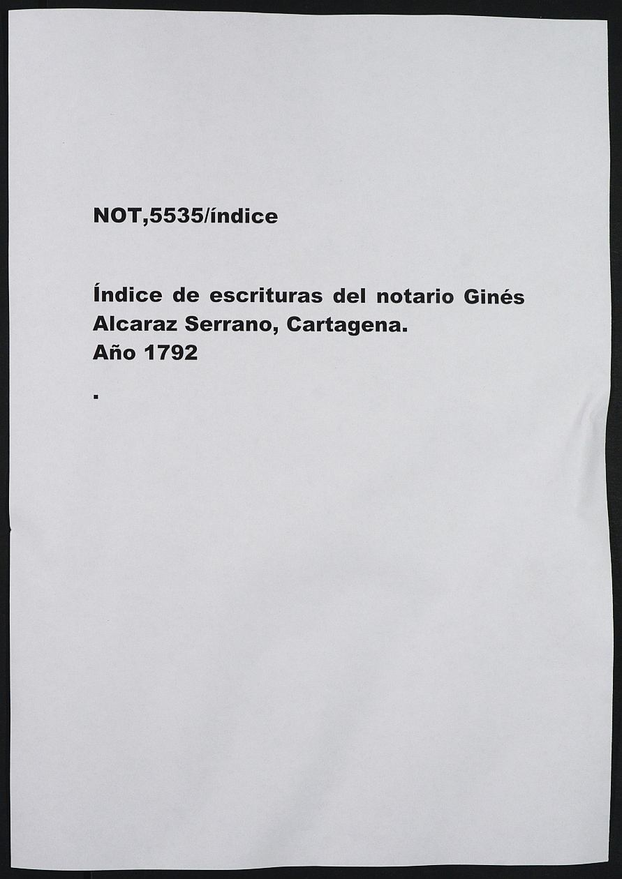 Registro de Ginés Alcaraz Serrano, Cartagena. Año 1792.