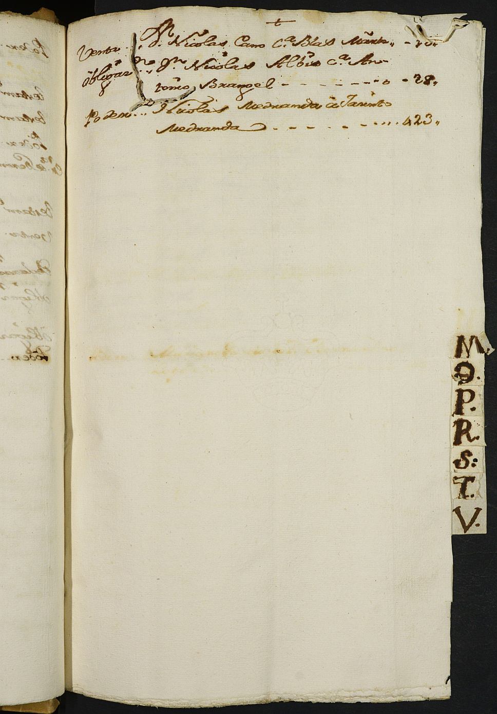 Registro de José Antonio Alcaraz, Cartagena. Año 1784.