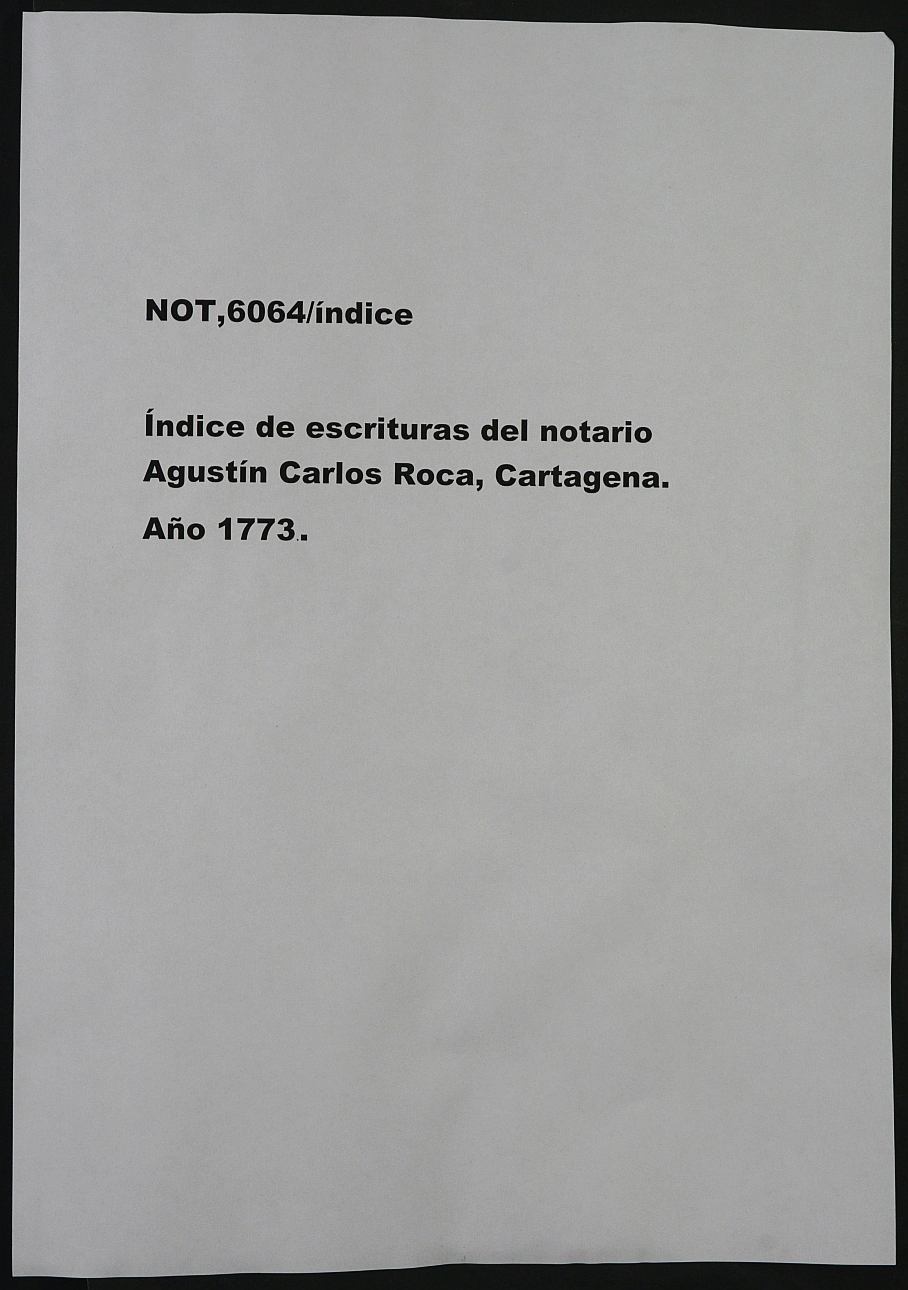 Registro de Agustín Carlos Roca, Cartagena. Año 1773.