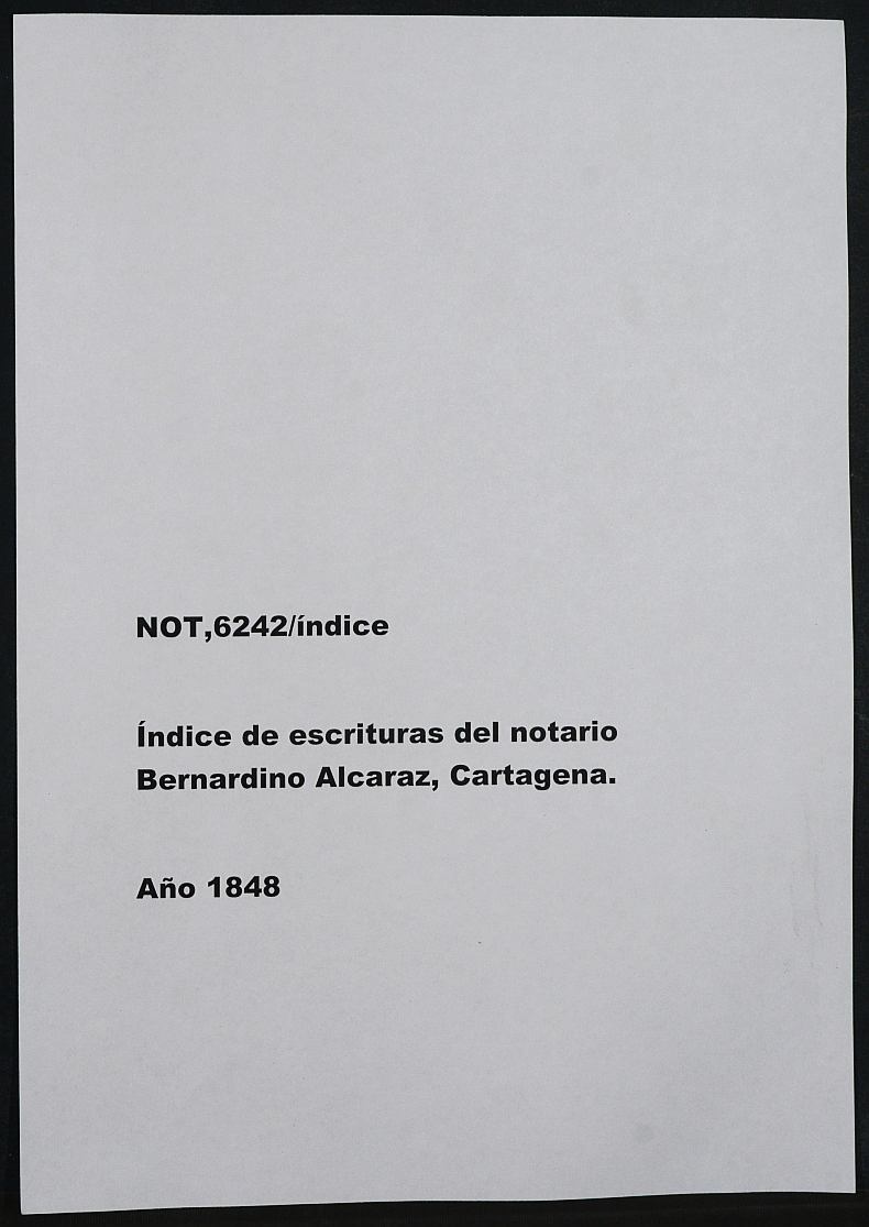 Registro de Bernardino Alcaraz, Cartagena. Año 1848.