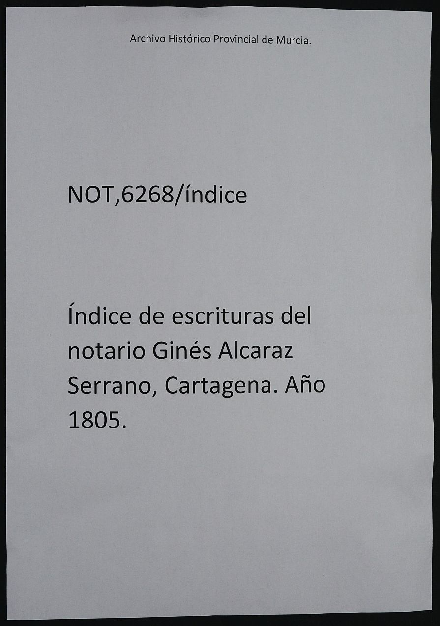 Registro de José Antonio Alcaraz, Cartagena de 1805.