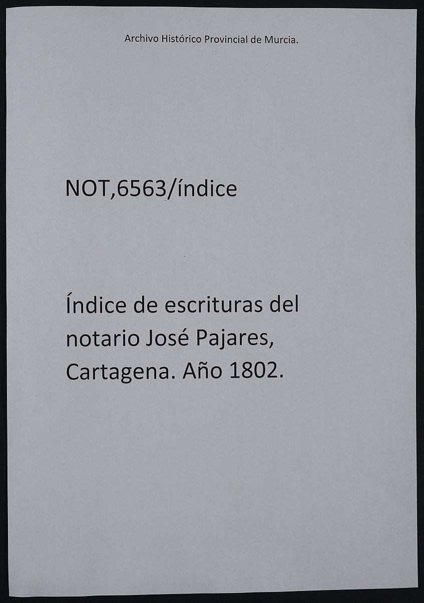 Registro de José Pajares, Cartagena de 1802.