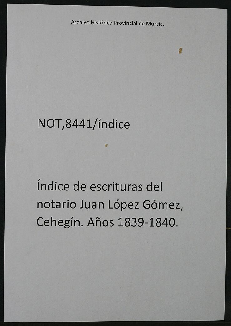 Registro de Juan Gómez López, Cehegín de 1839-1840.