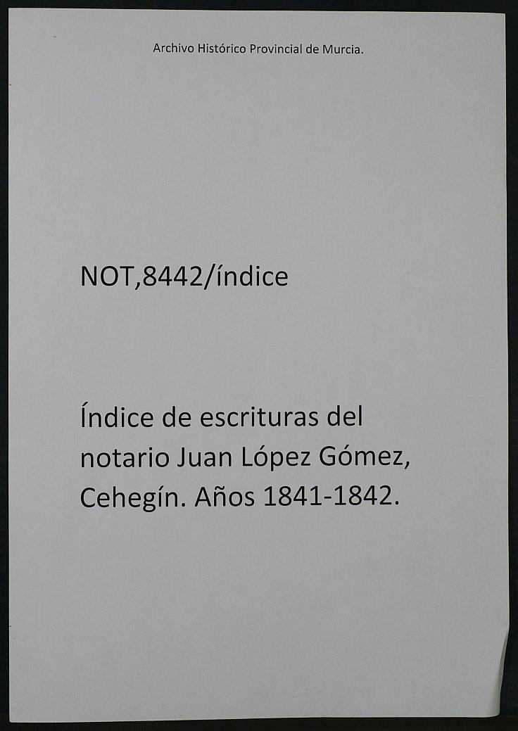 Registro de Juan Gómez López, Cehegín de 1841-1842.