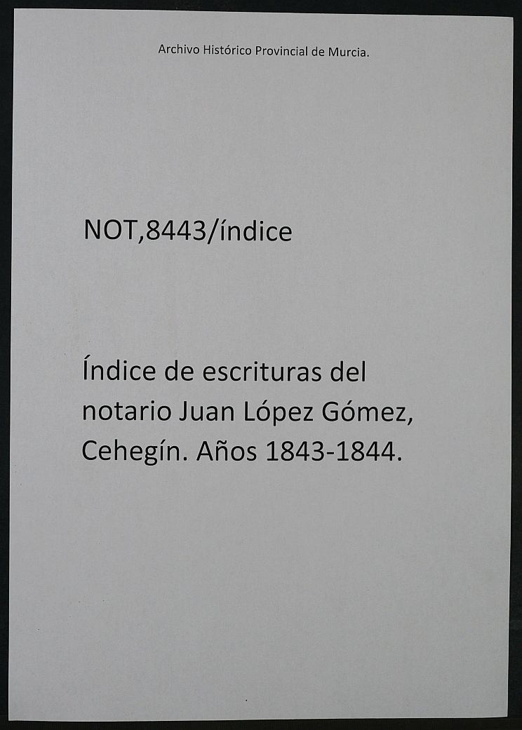 Registro de Juan Gómez López, Cehegín de 1843-1844.