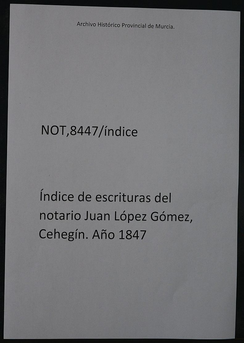 Registro de Juan Gómez López, Cehegín de 1847.